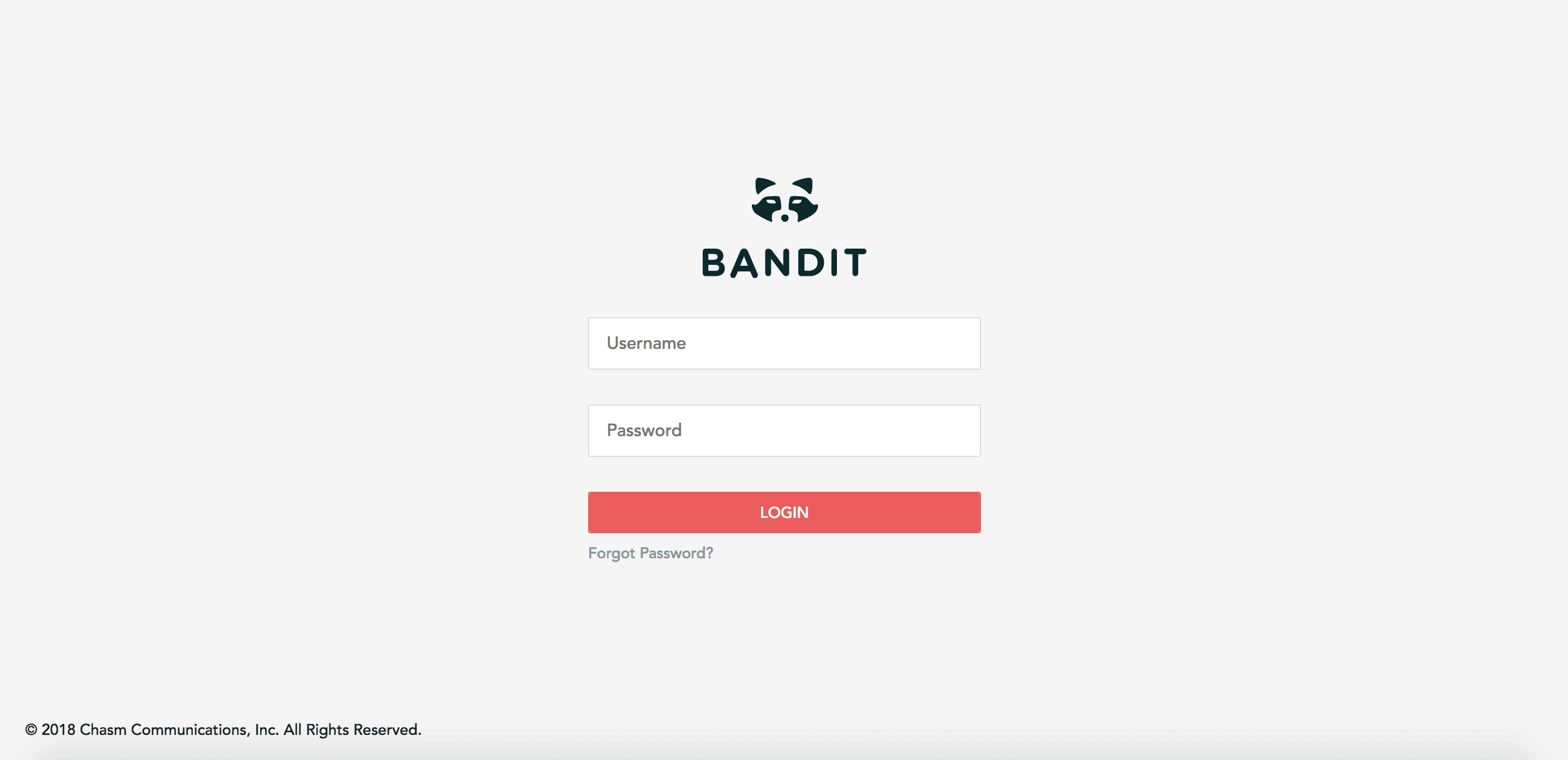 Bandit login screen with the raccoon-mask logo above username and password fields.
